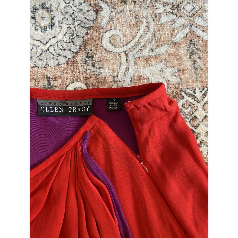 Linda Allard Ellen Tracy Red Purple 100% Silk Skirt Size 10 Vintage - Picture 5 of 8